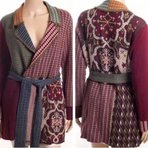 Anthropologie Sparrow Patchwork Belted Cardigan Sweater-Size M